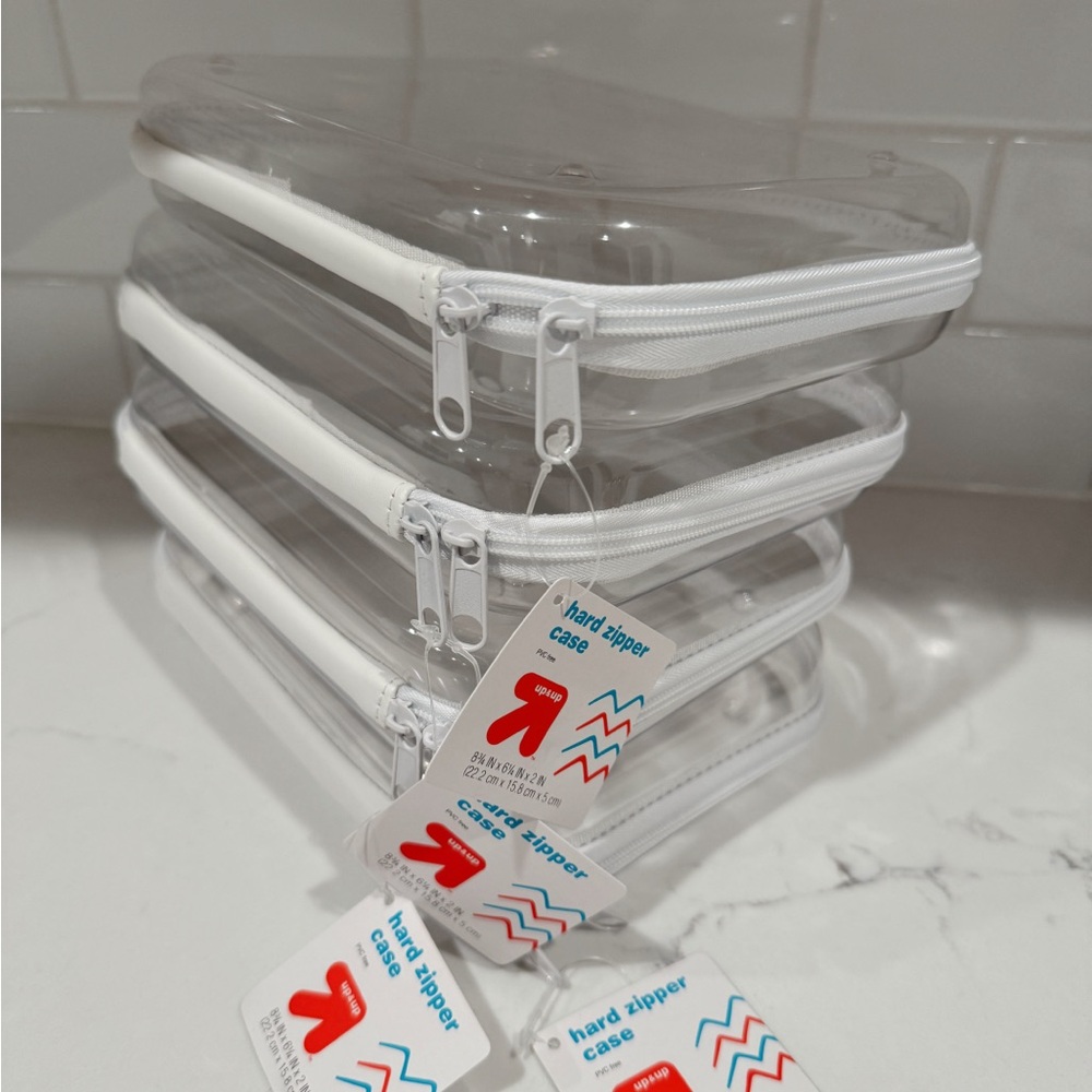 Hard Sided Zipper Pencil Case - Clear (4pk)